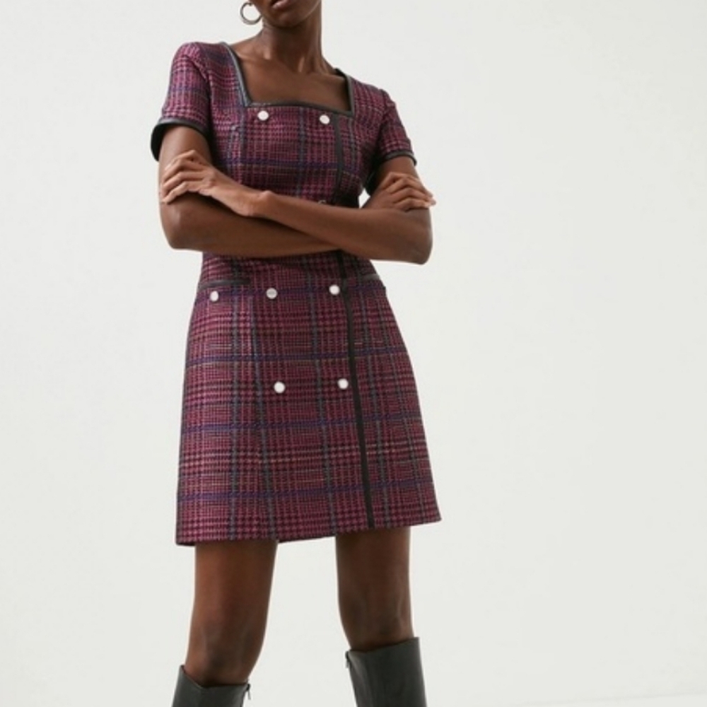 Karen Millen Pink and Black Plaid Dress